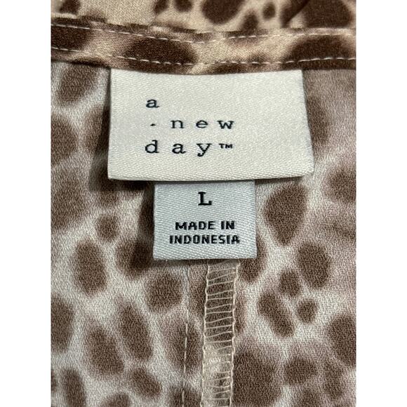 A New Day Leopard Drop Waist Ruffle Dress Size L Cream Brown Short Sleeve Mini - Picture 7 of 8